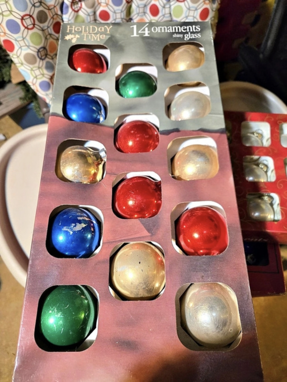 Holiday Time 14 Ornaments Shiny Glass Box Set Multicolor